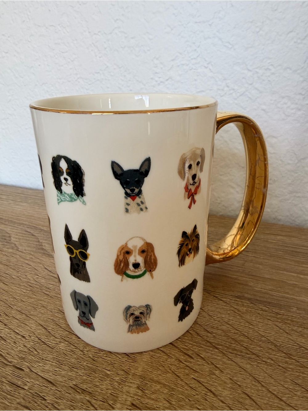Paper Crane Dog Pattern Ceramic Mug with Gold Handle - Picture 2 of 5